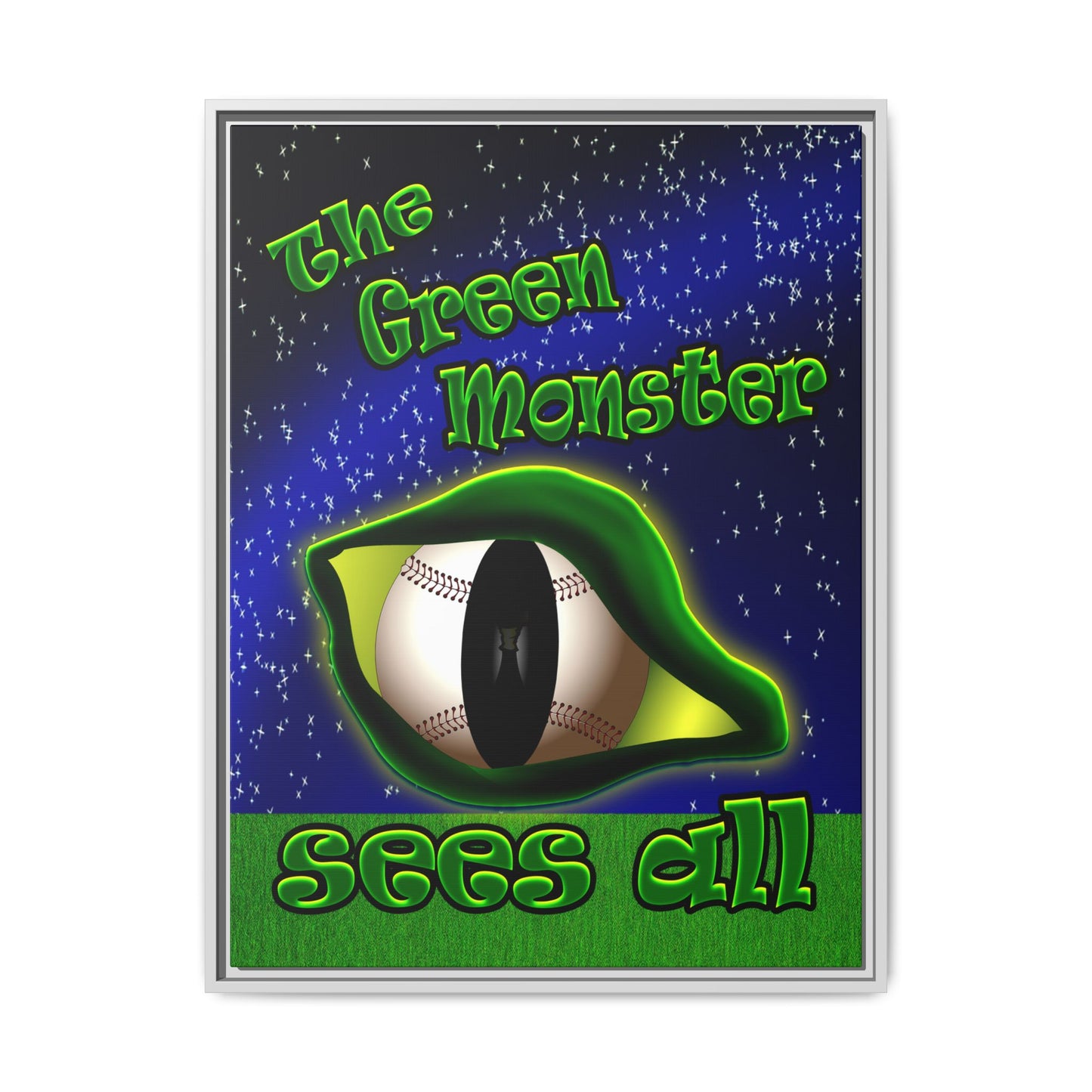 green monster - framed canvas art ('snoops' background)