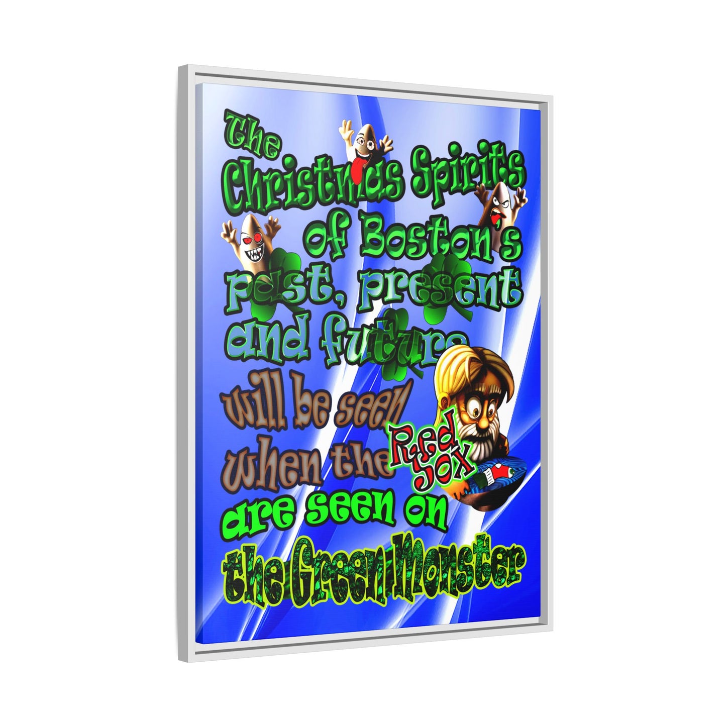 christmas spirits of boston - framed canvas art (blue-white wave)