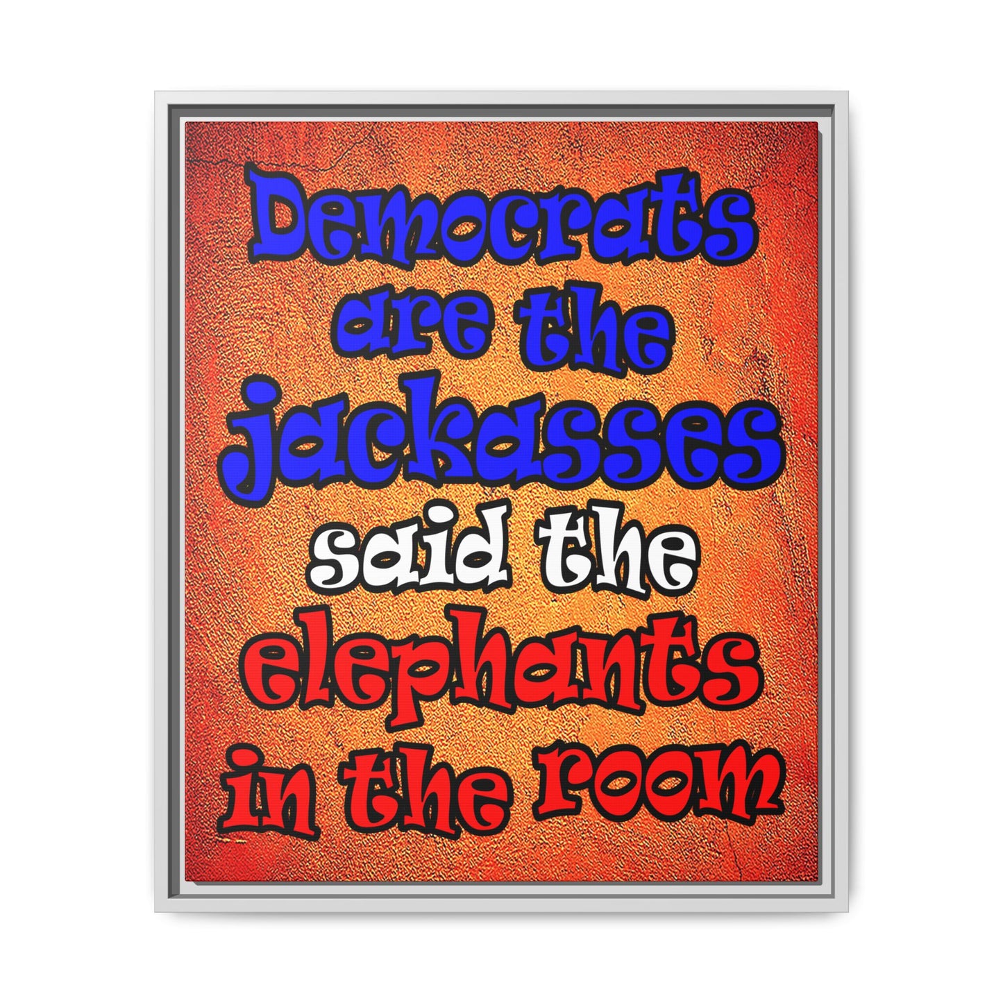 donkeys and elephants - framed canvas art (burnt orange)