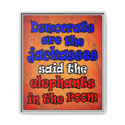 donkeys and elephants - framed canvas art (burnt orange)