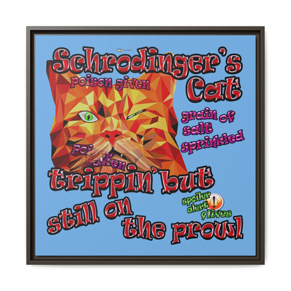 schrodinger's cat - framed canvas art (light blue)