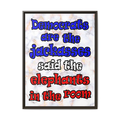 donkeys and elephants - framed canvas art (white marble)