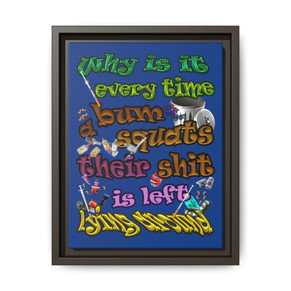 the bum's shit - framed canvas art (dark blue)