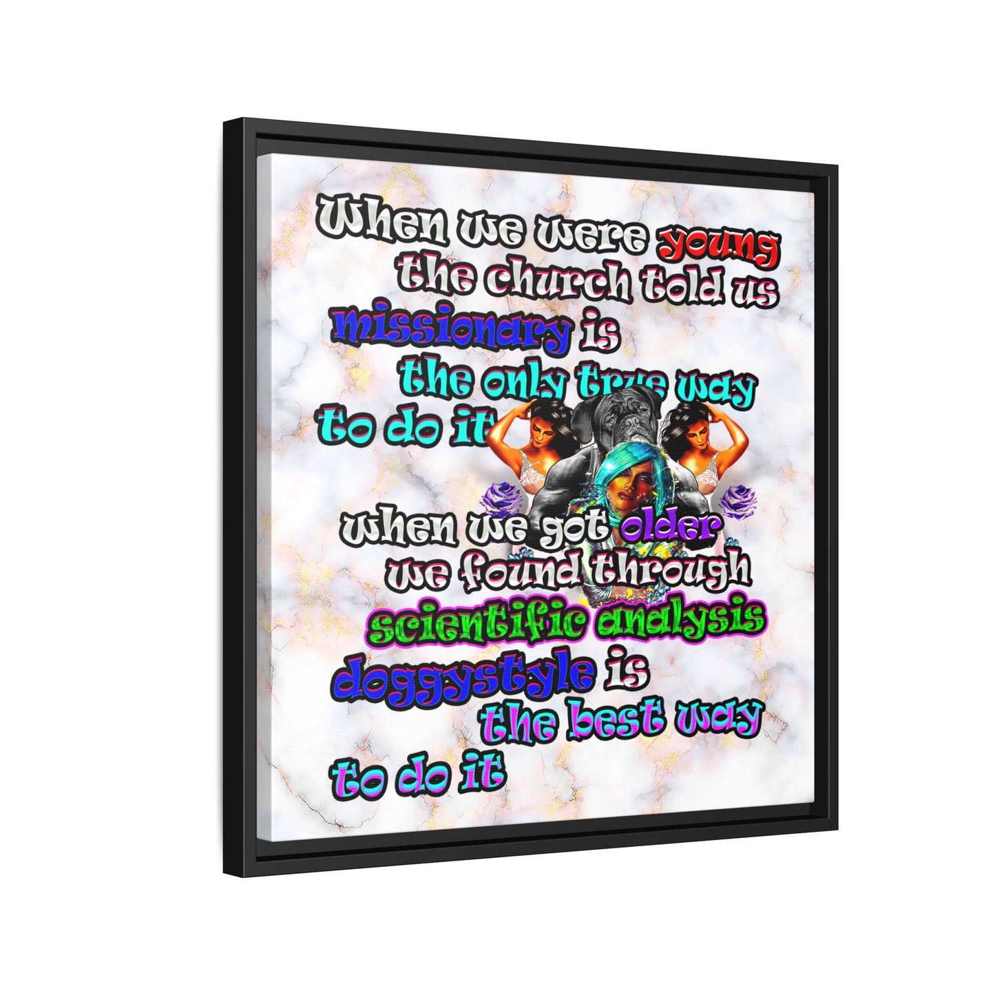 doggystyle - framed canvas art (white marble)