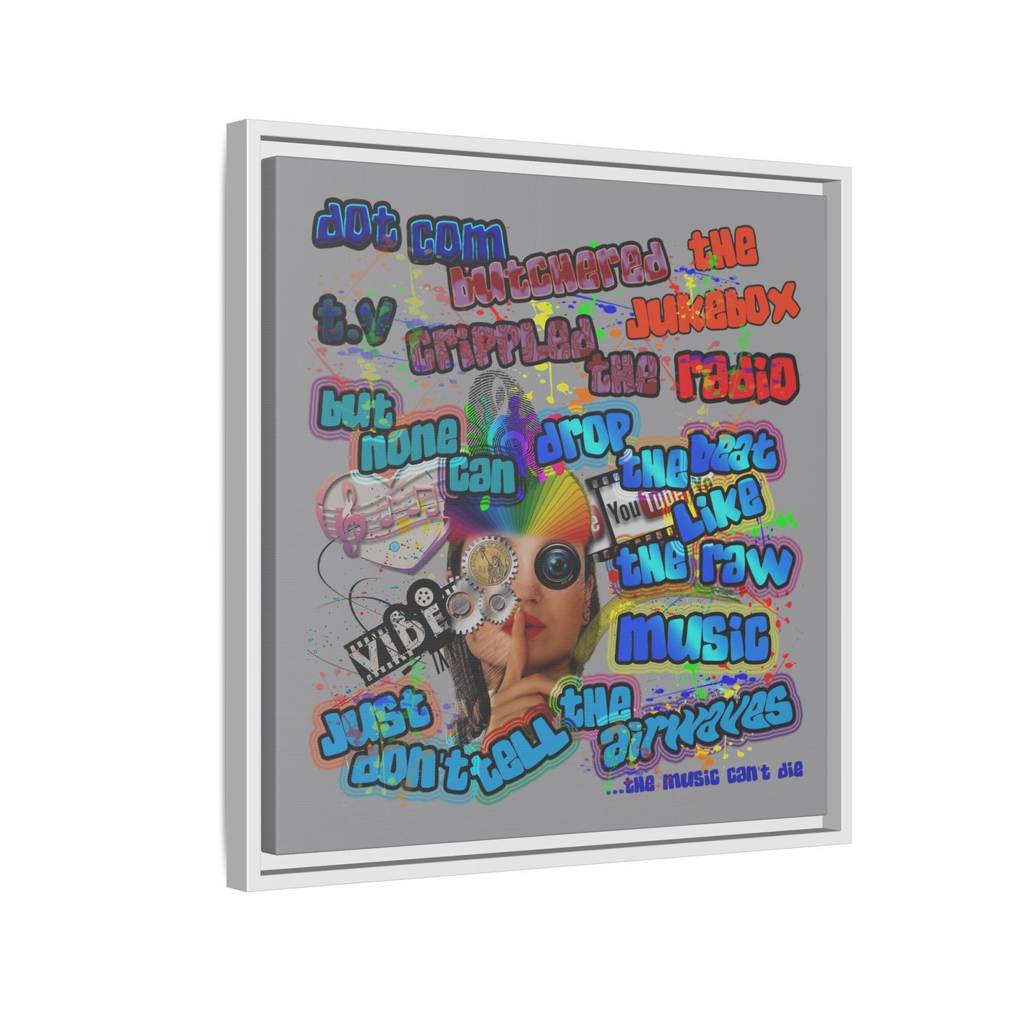 drop the beat - framed canvas art (grey)