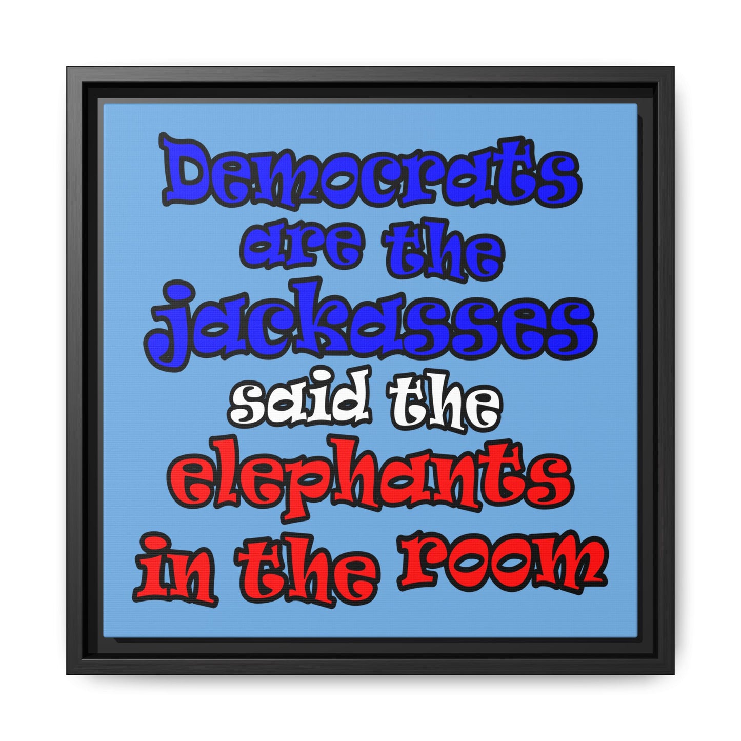 donkeys and elephants - framed canvas art (light blue)