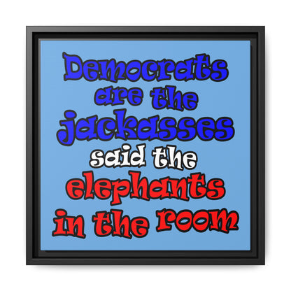 donkeys and elephants - framed canvas art (light blue)