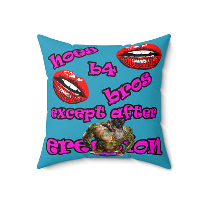 hoes b4 bros - Faux Suede Square Pillow - (turquoise)