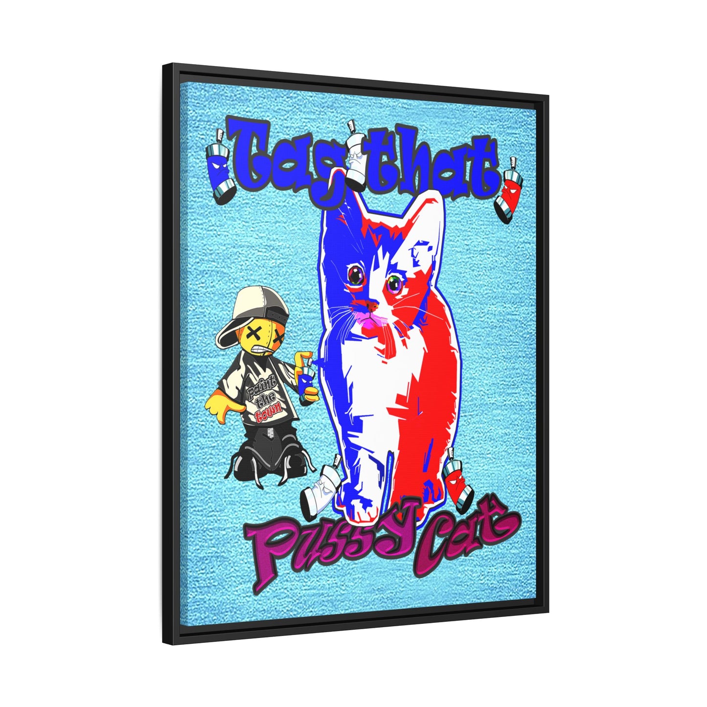 tag that - framed canvas art (faded blue)