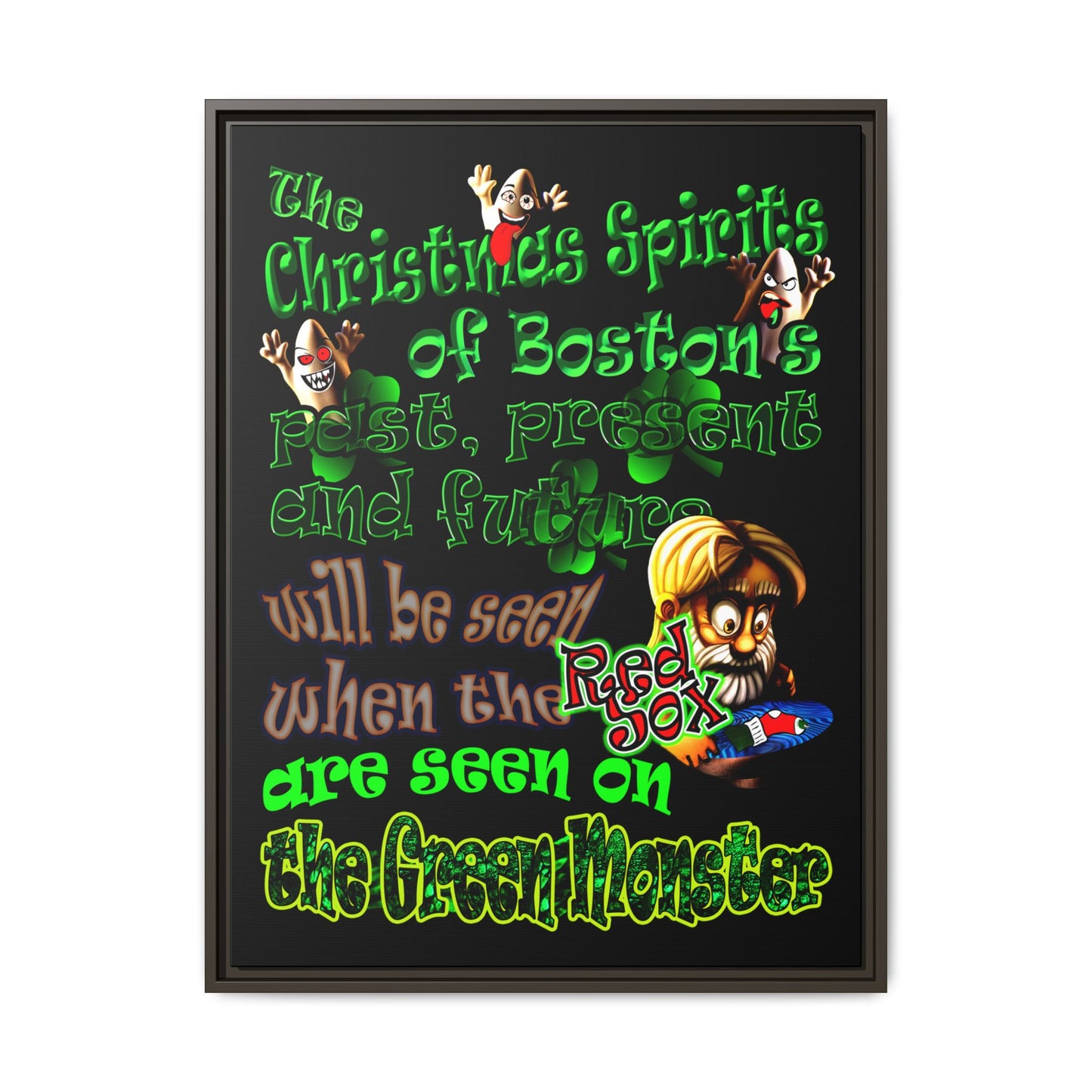 christmas spirits of boston - framed canvas art (black)