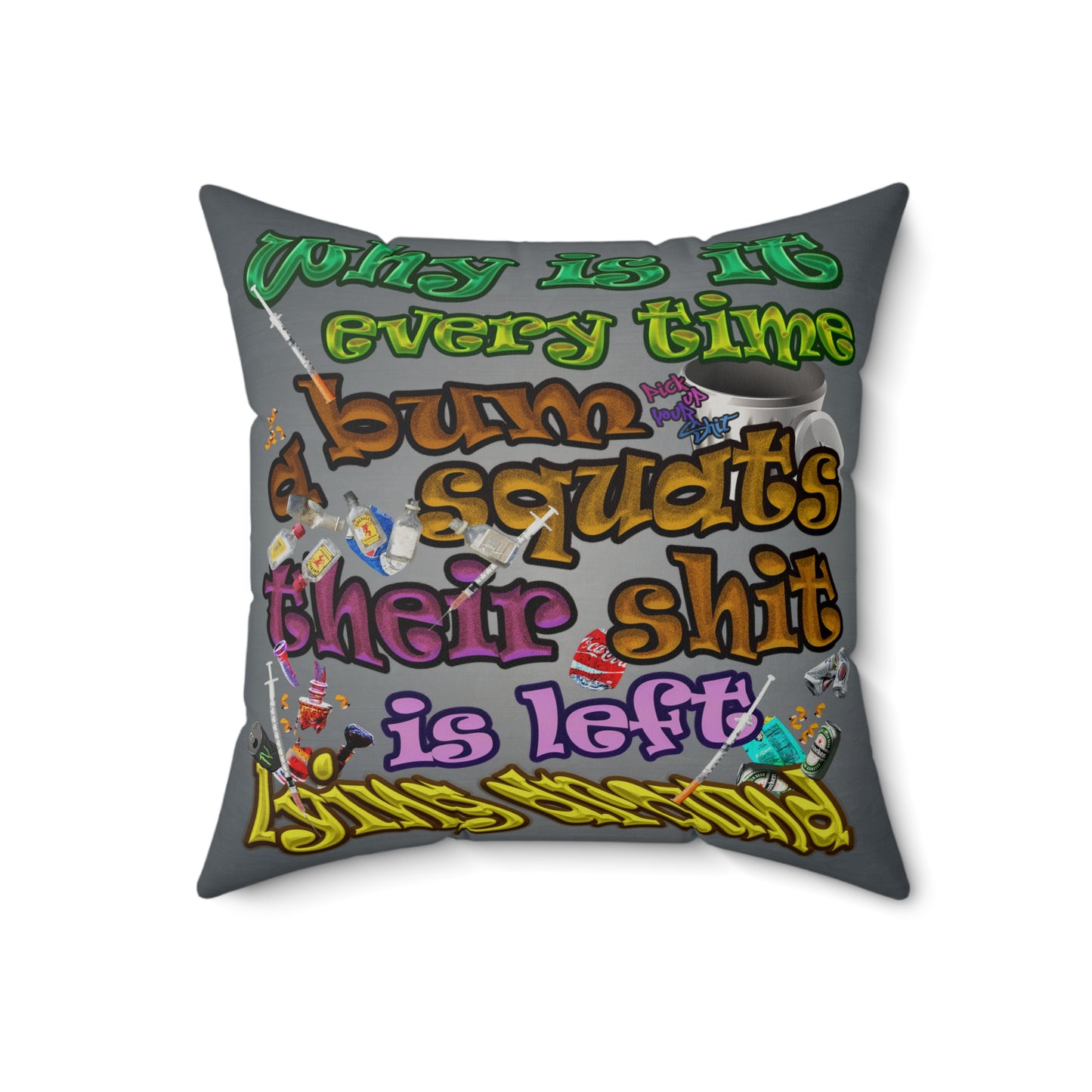 the bum's shit - Faux Suede Square Pillow - (grey-light grey)