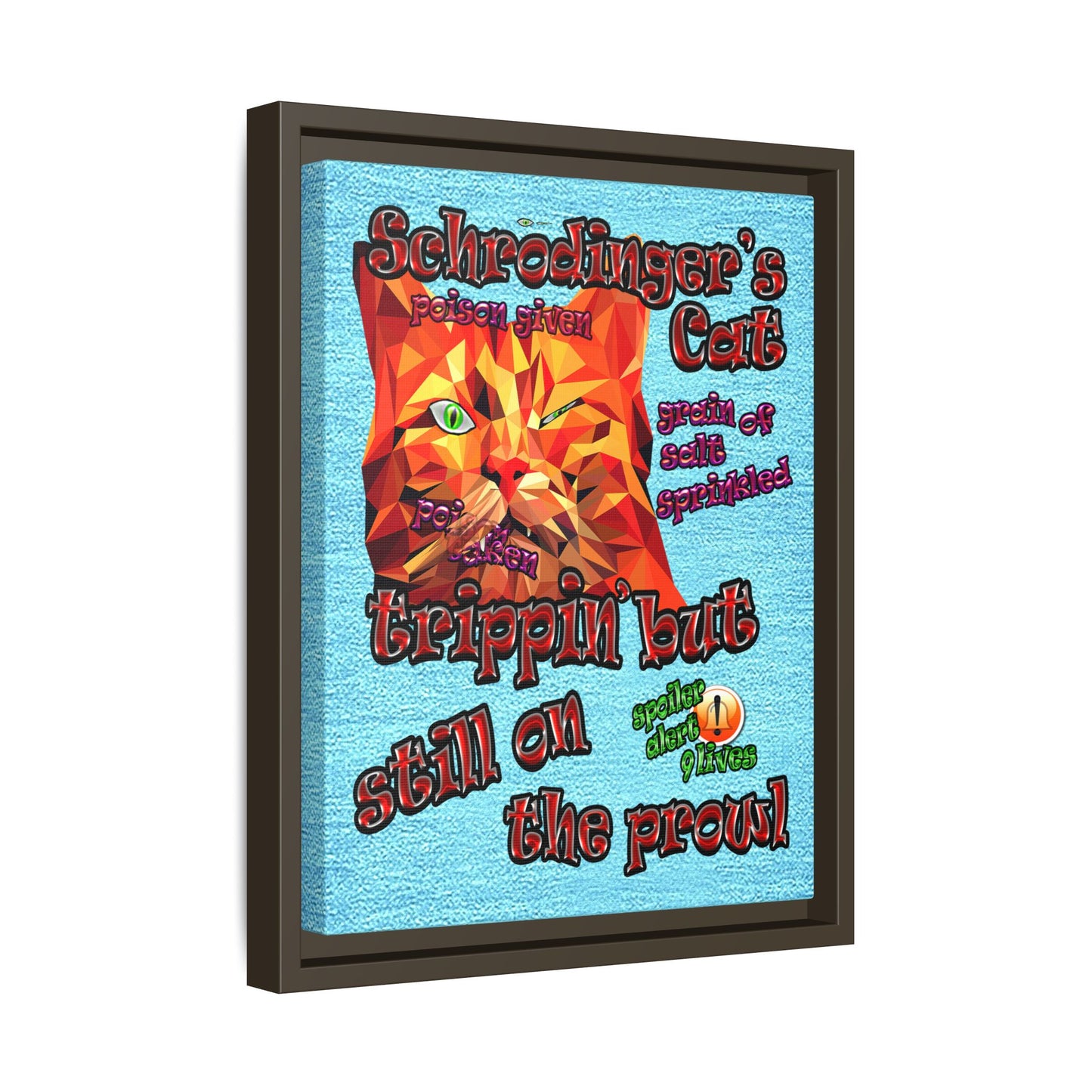 schrodinger's cat - framed canvas art (faded blue)