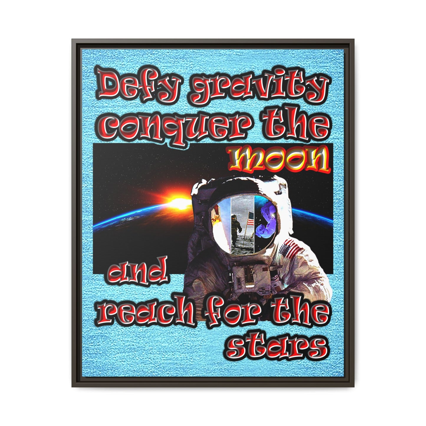 defy conquer reach - framed canvas art (faded blue)