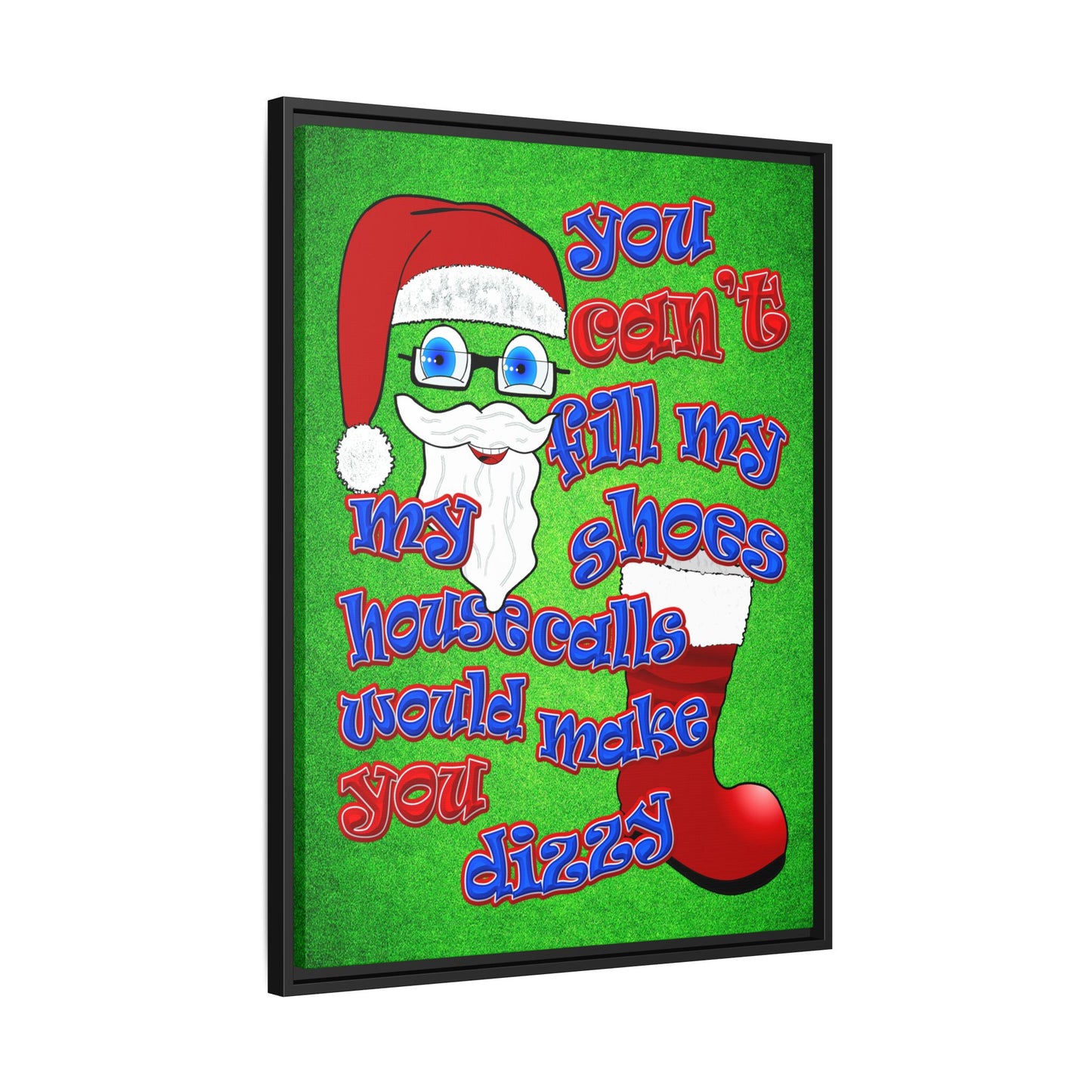 santa's shoes - framed canvas art (green turf)