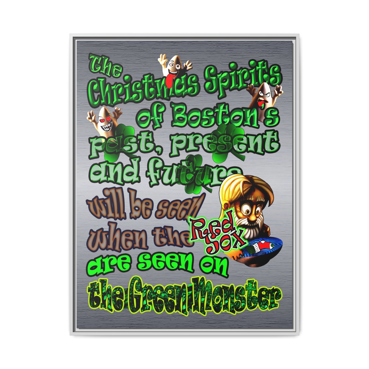 christmas spirits of boston - framed canvas art (brushed nickel)