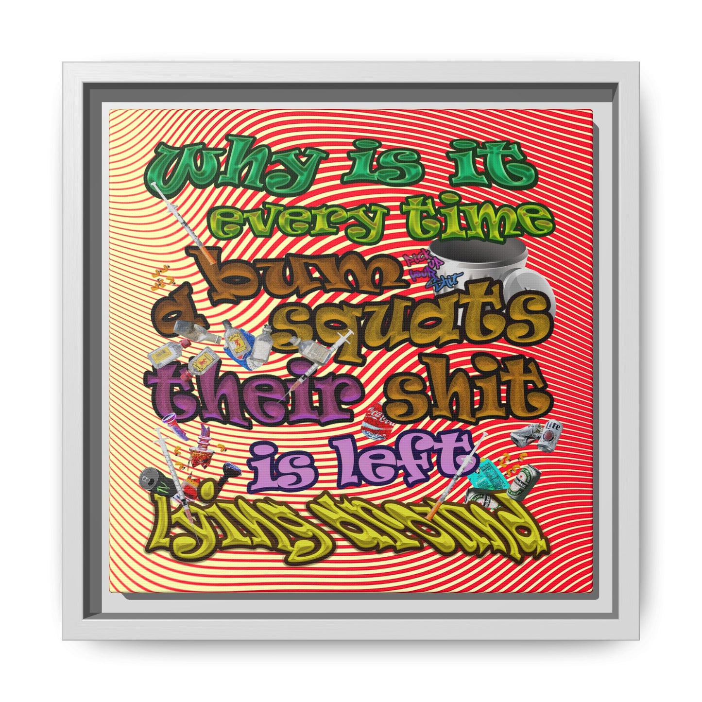 the bum's shit - framed canvas art (yellow-orange wave)