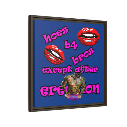 hoes b4 bros - framed canvas art (dark blue)