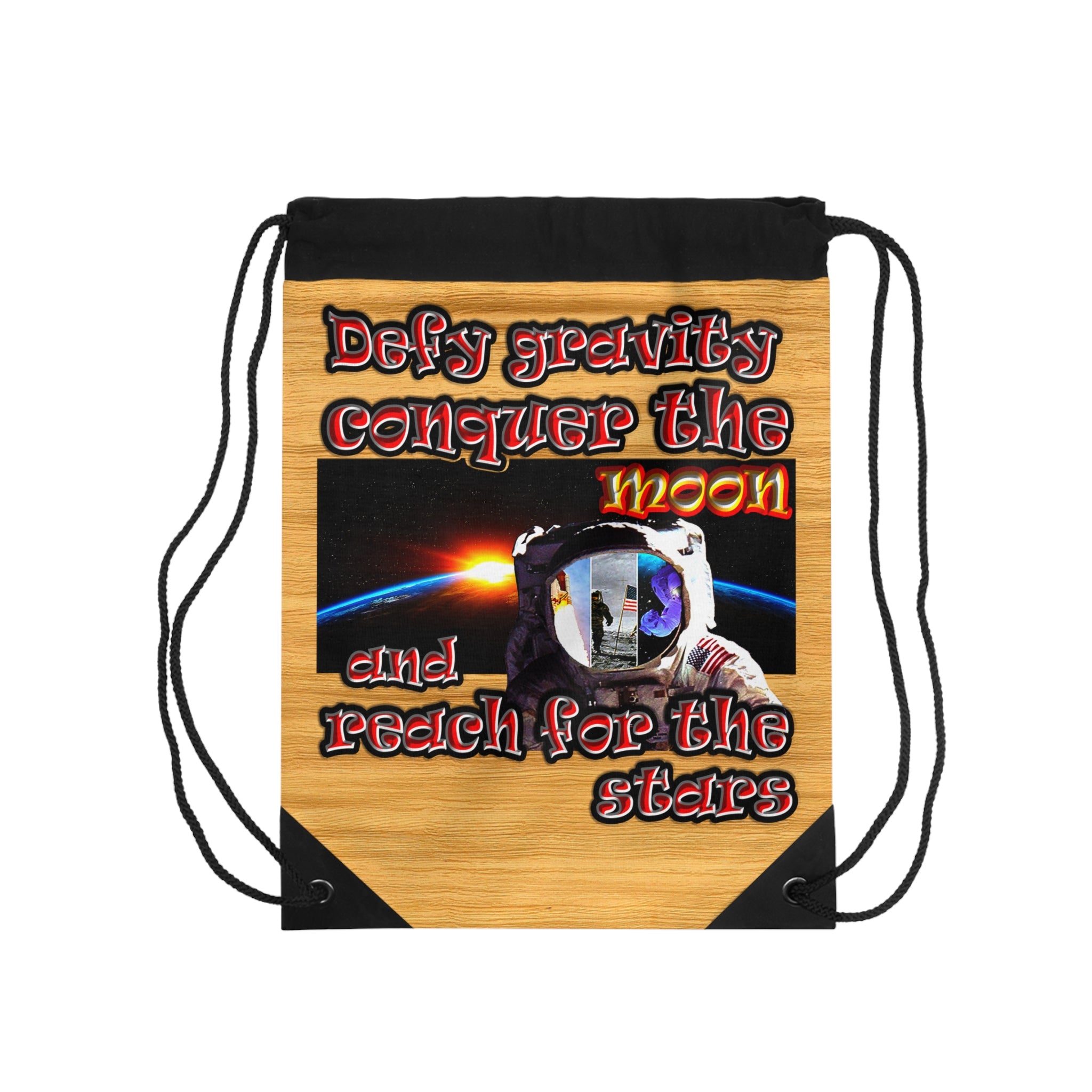 defy conquer reach - Drawstring Bag (butterscotch wood finish)