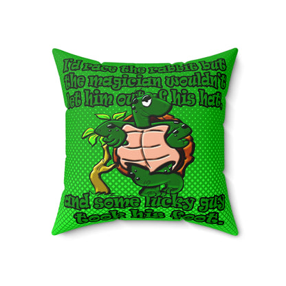 turtle race - Spun Polyester Square Pillow - (logo green)