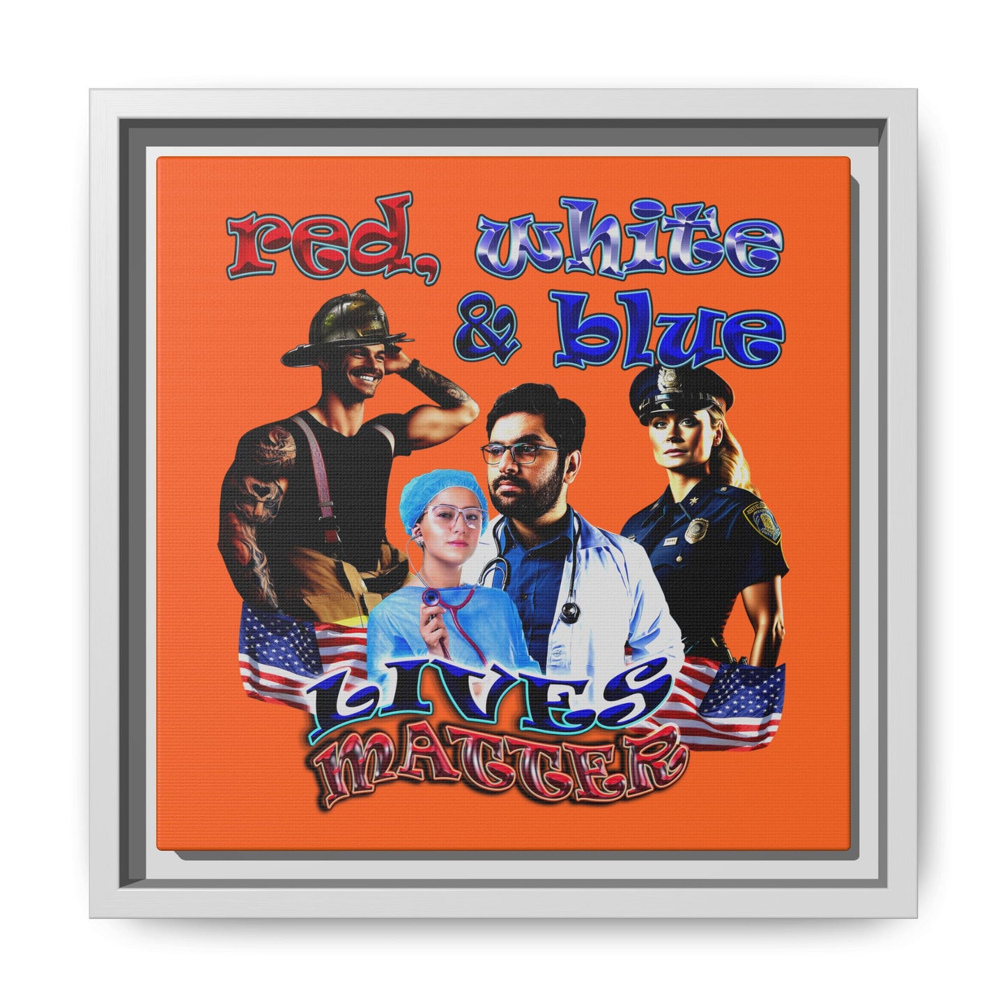rw&b lives matter - framed canvas art (orange)
