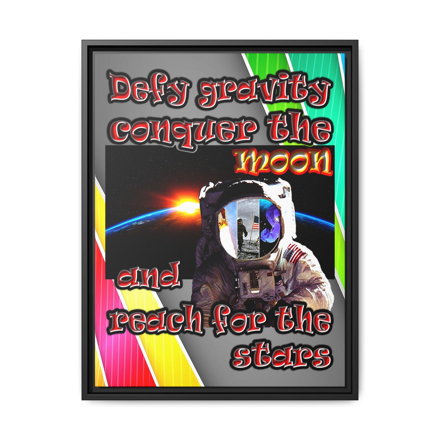defy conquer reach - framed canvas art (rainbow split)