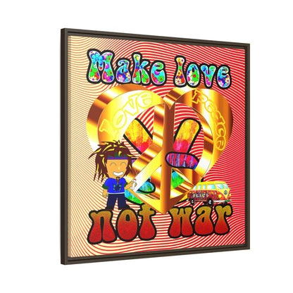 love peace - framed canvas art (yellow-orange wave)