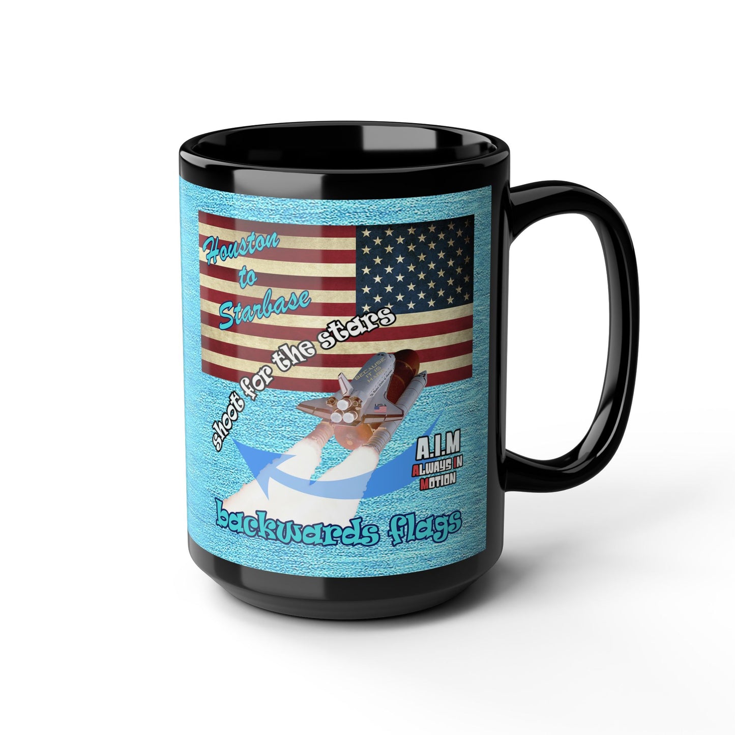 shoot for the stars - Black Mug (faded blue)
