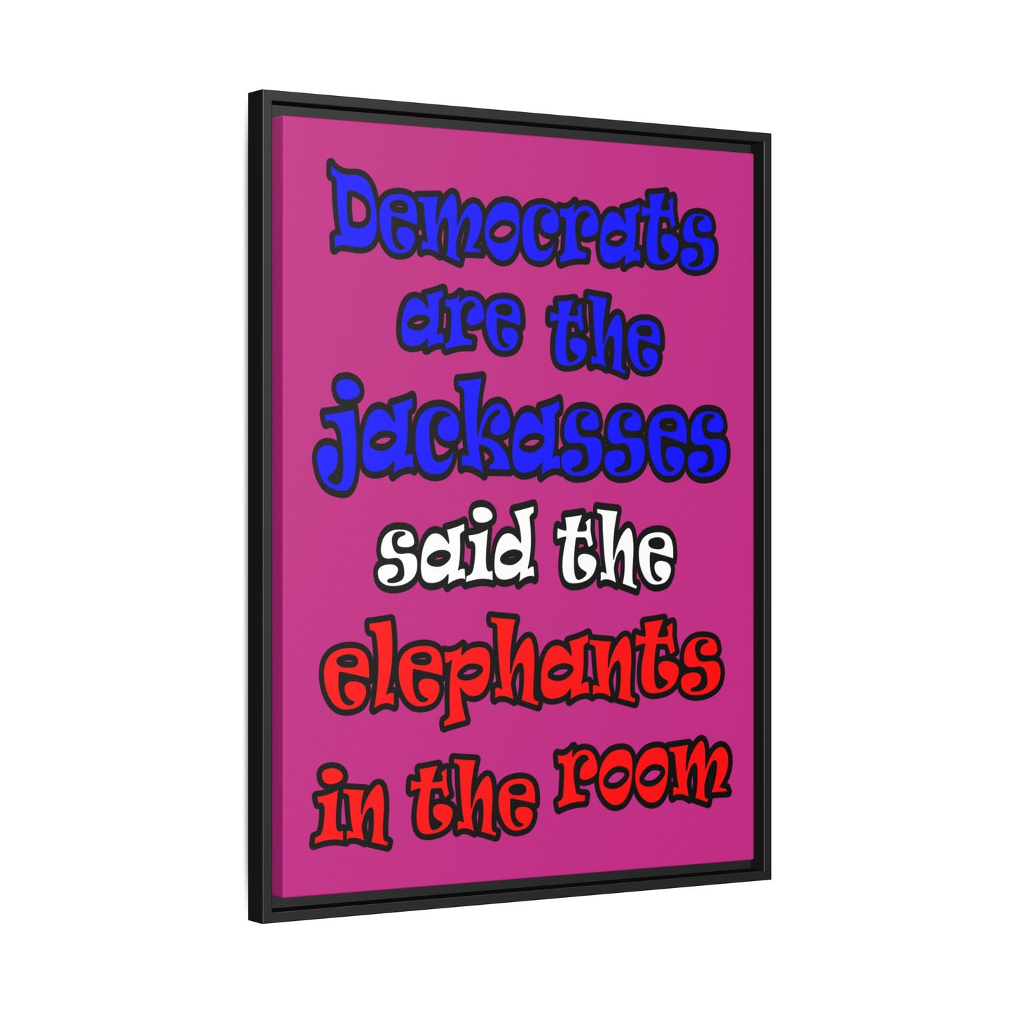 donkeys and elephants - framed canvas art (pink)