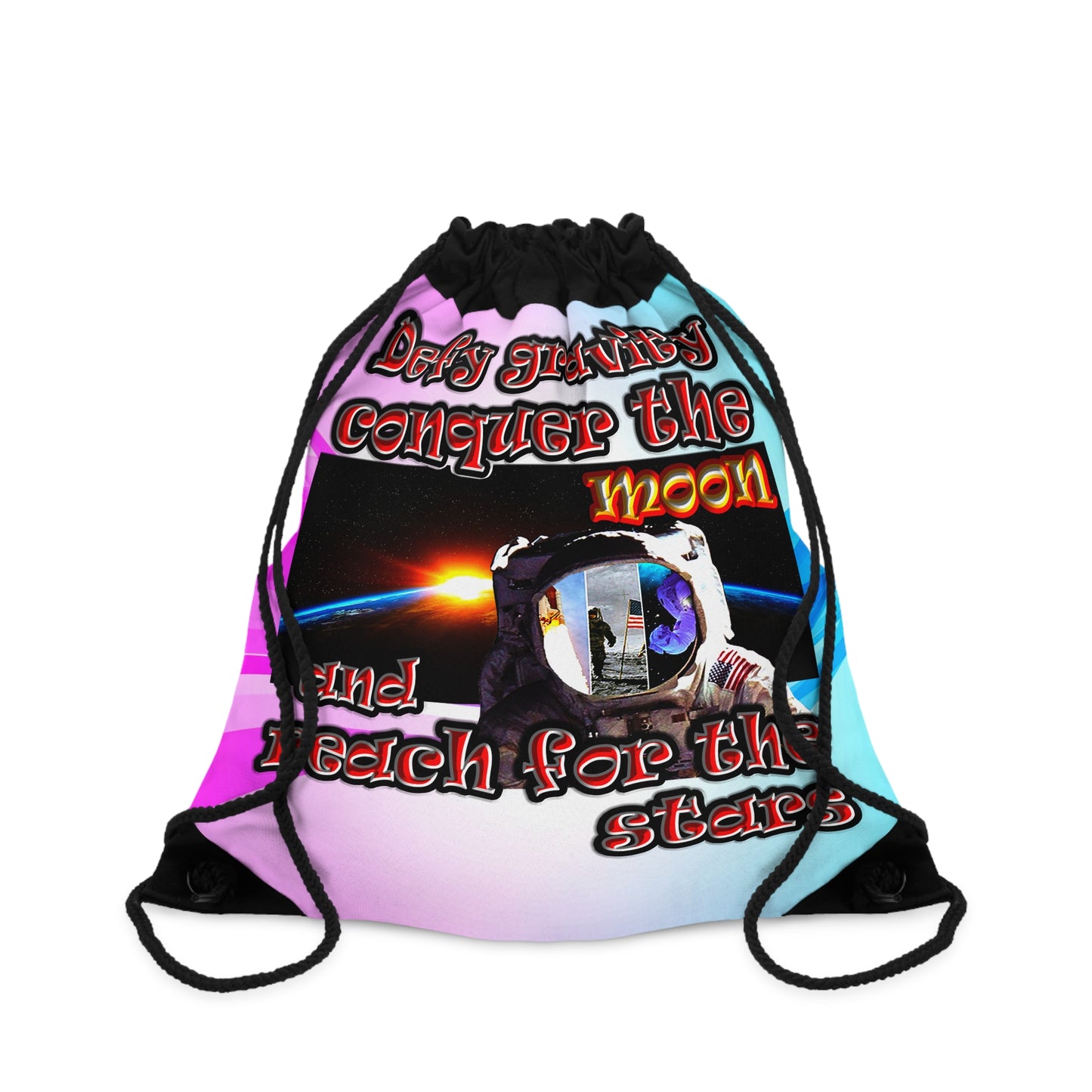 defy conquer reach - Drawstring Bag (light blue-pink wave)