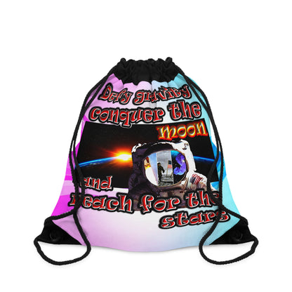 defy conquer reach - Drawstring Bag (light blue-pink wave)