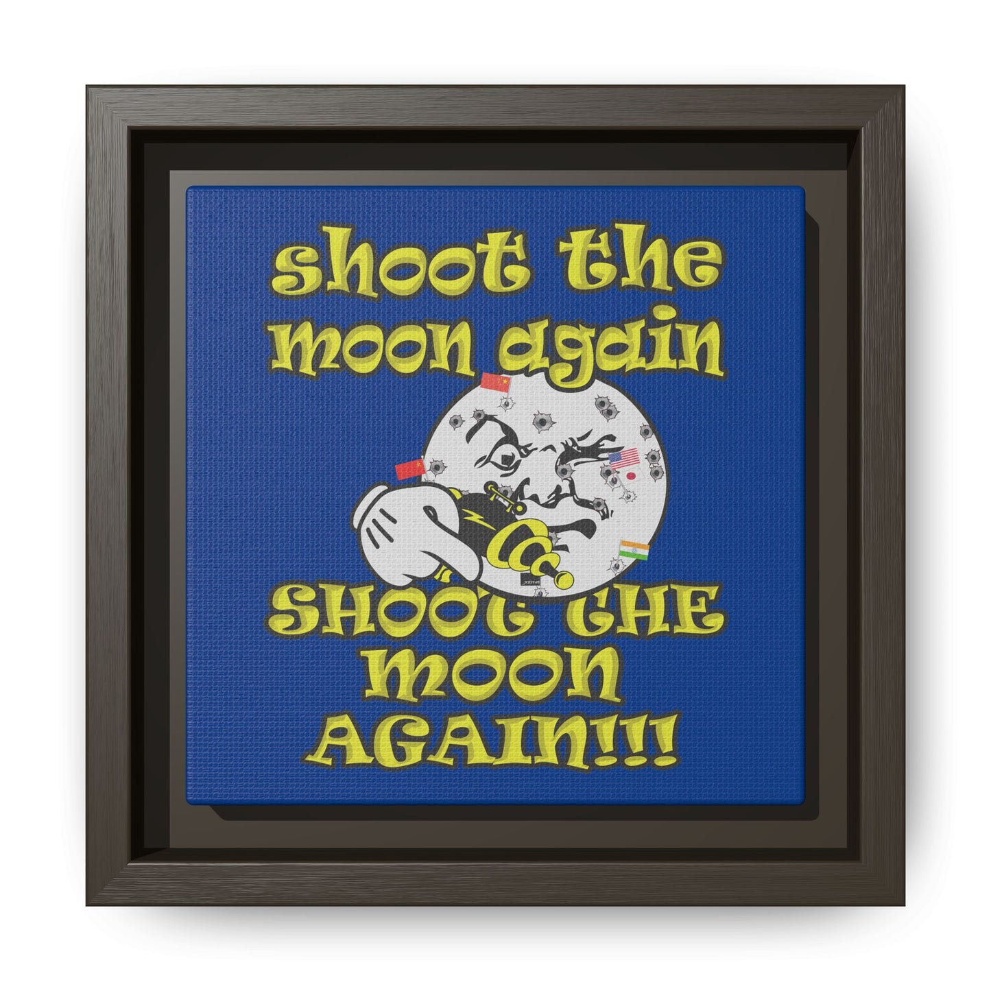 shoot the moon again - framed canvas art (dark blue)