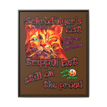 schrodinger's cat - framed canvas art (brown)