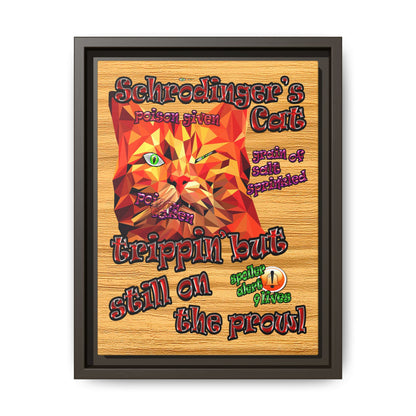 schrodinger's cat - framed canvas art (butterscotch wood finish)