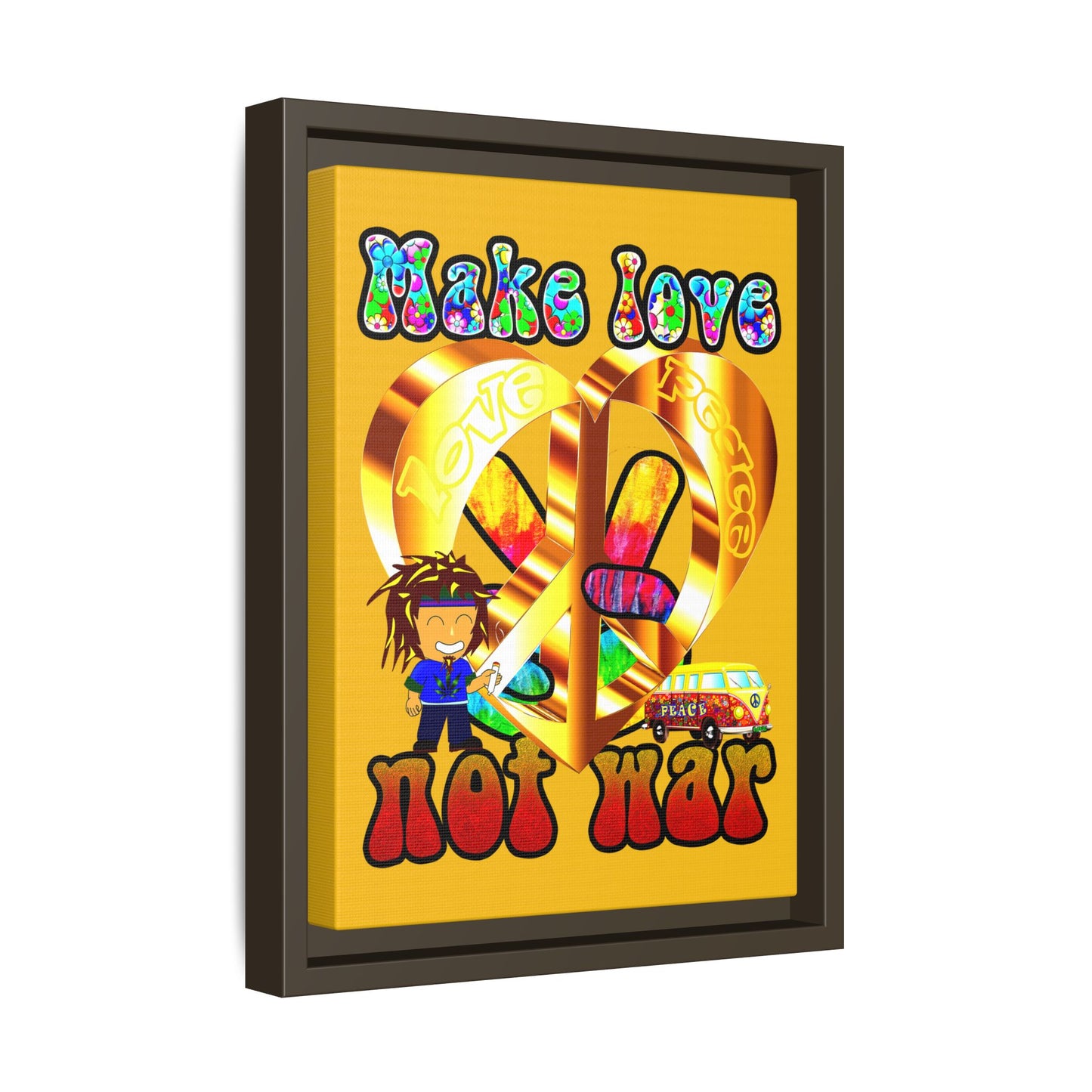 love peace - framed canvas art (yellow)