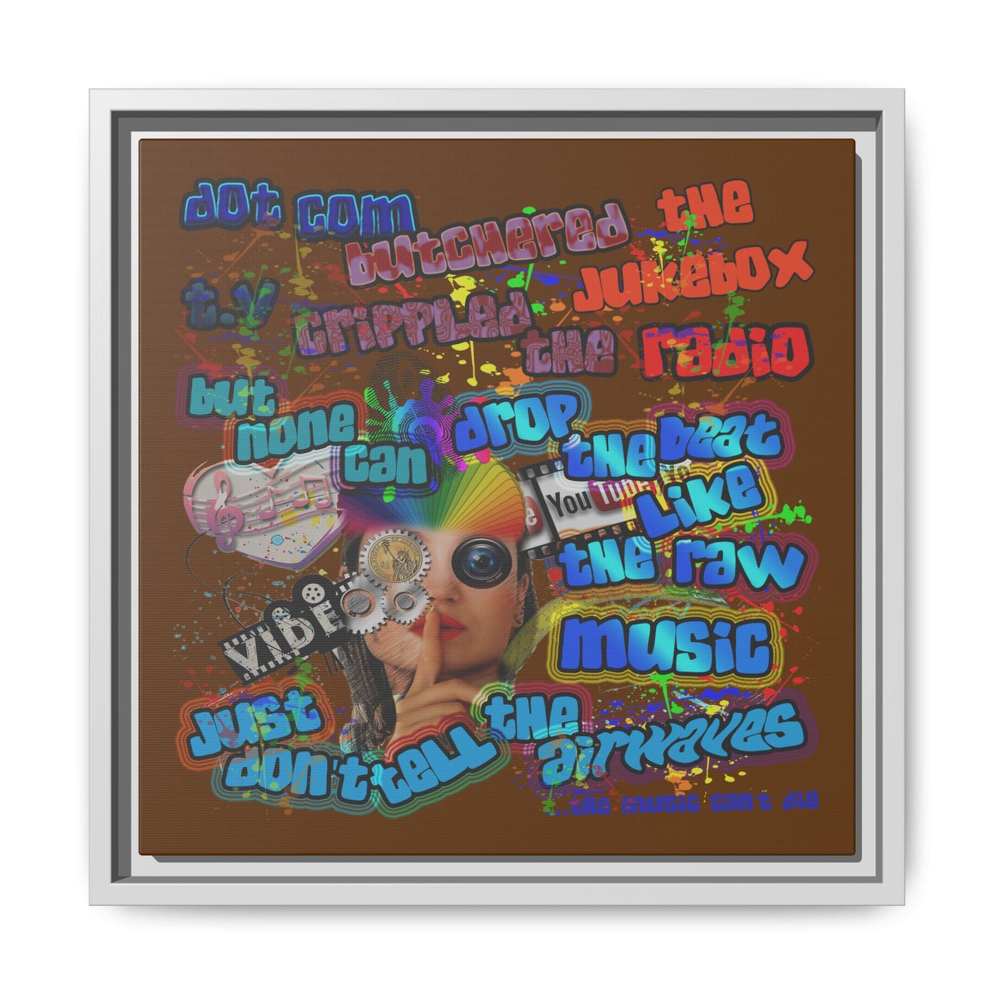 drop the beat - framed canvas art (brown)