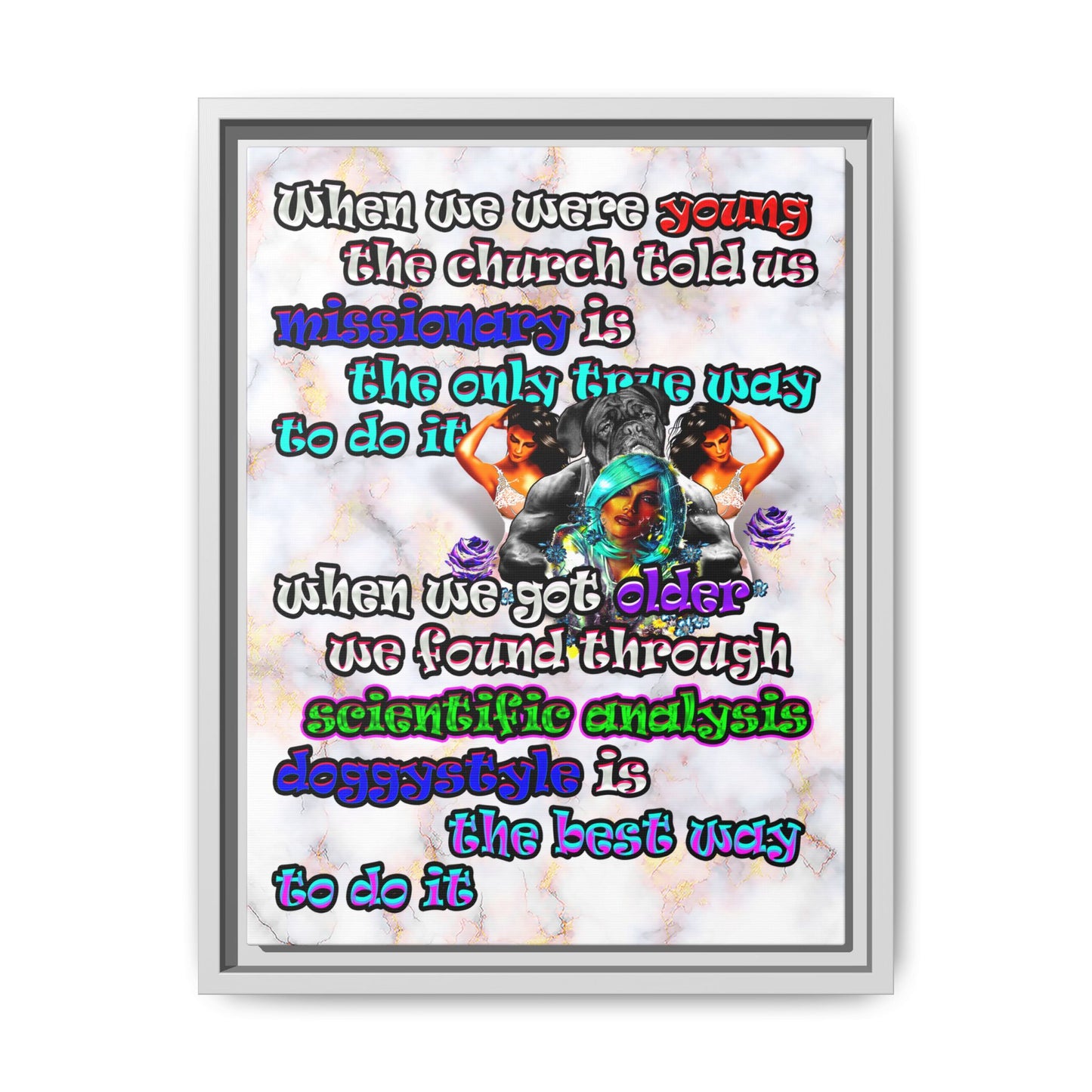 doggystyle - framed canvas art (white marble)