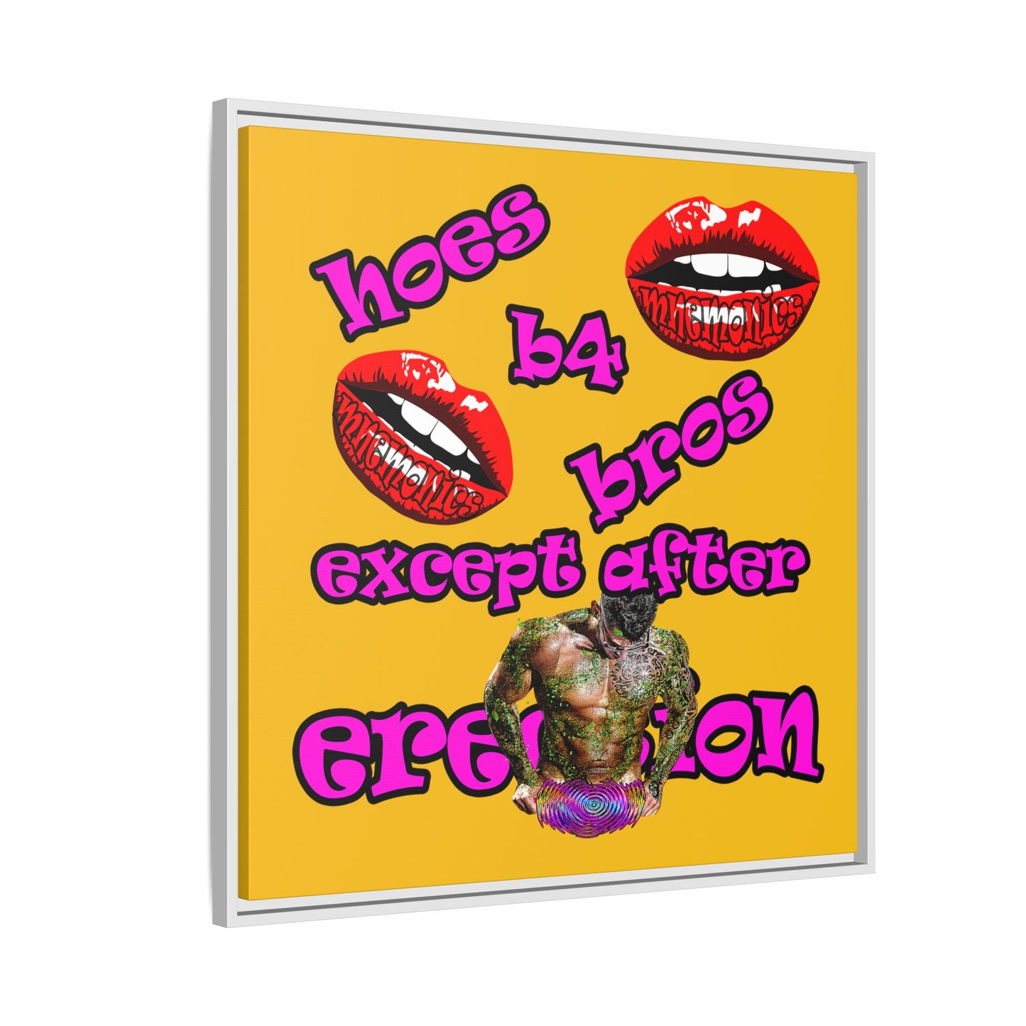 hoes b4 bros - framed canvas art (yellow)
