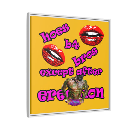 hoes b4 bros - framed canvas art (yellow)