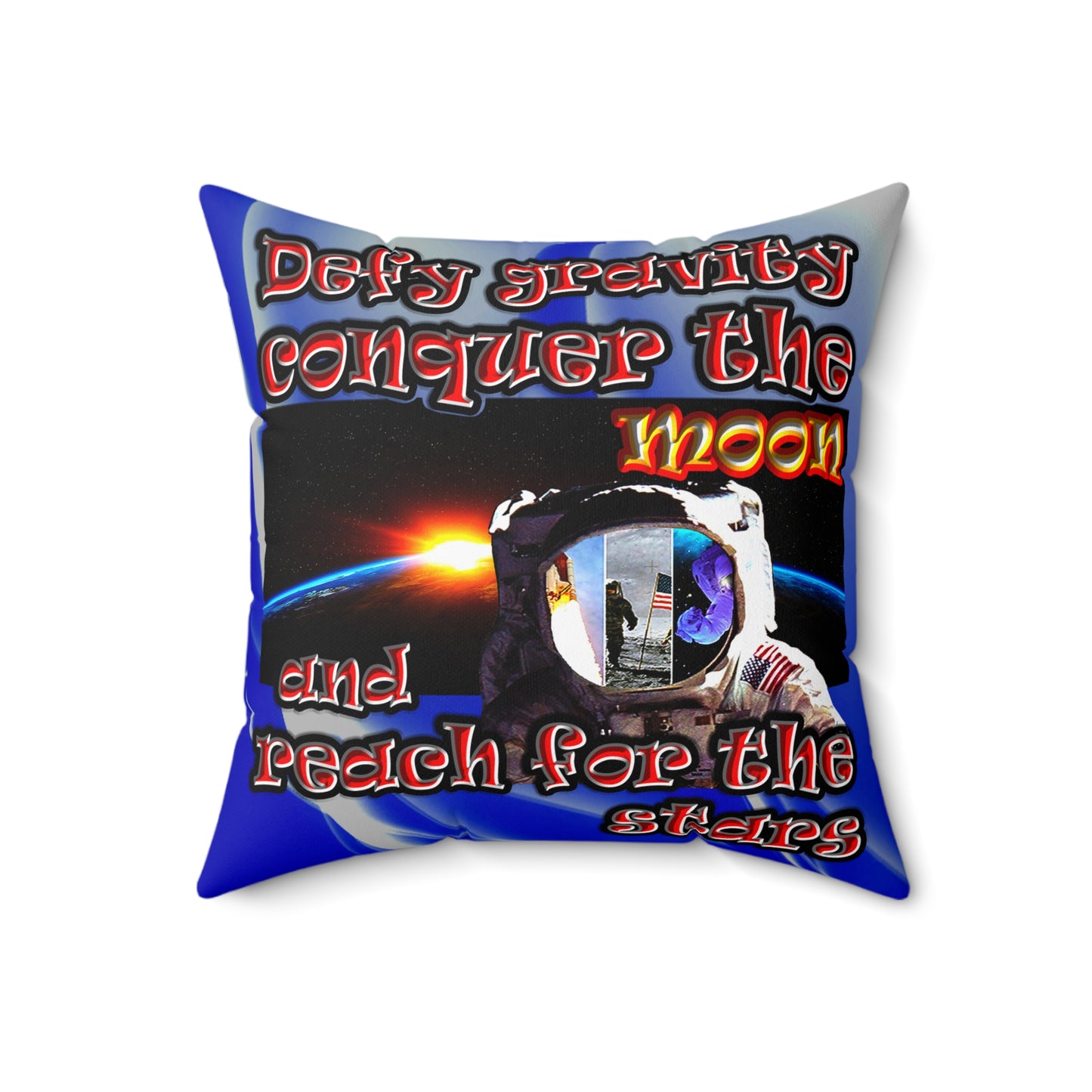 defy conquer reach - Spun Polyester Square Pillow - (blue-white wave)