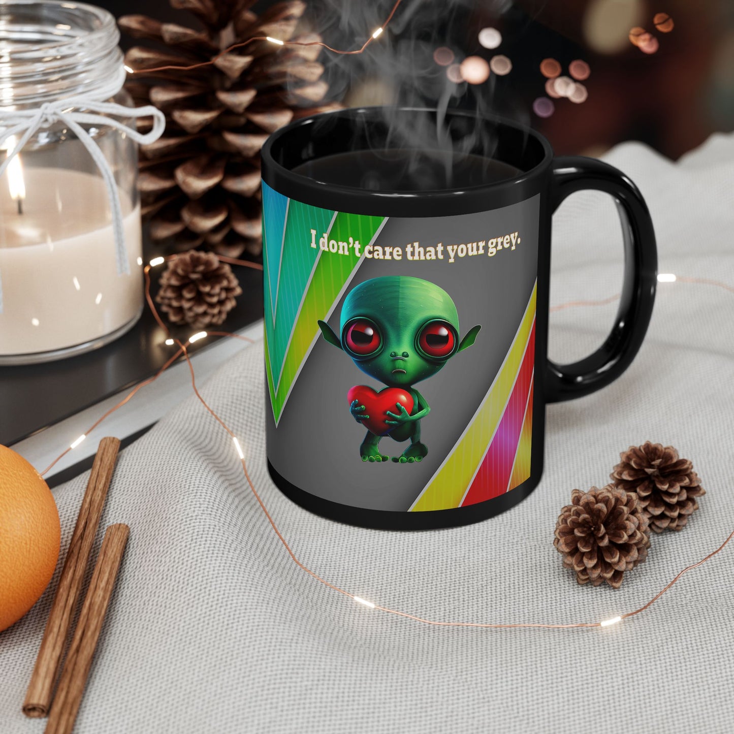 I don't care that your grey - Black Mug (rainbow split)