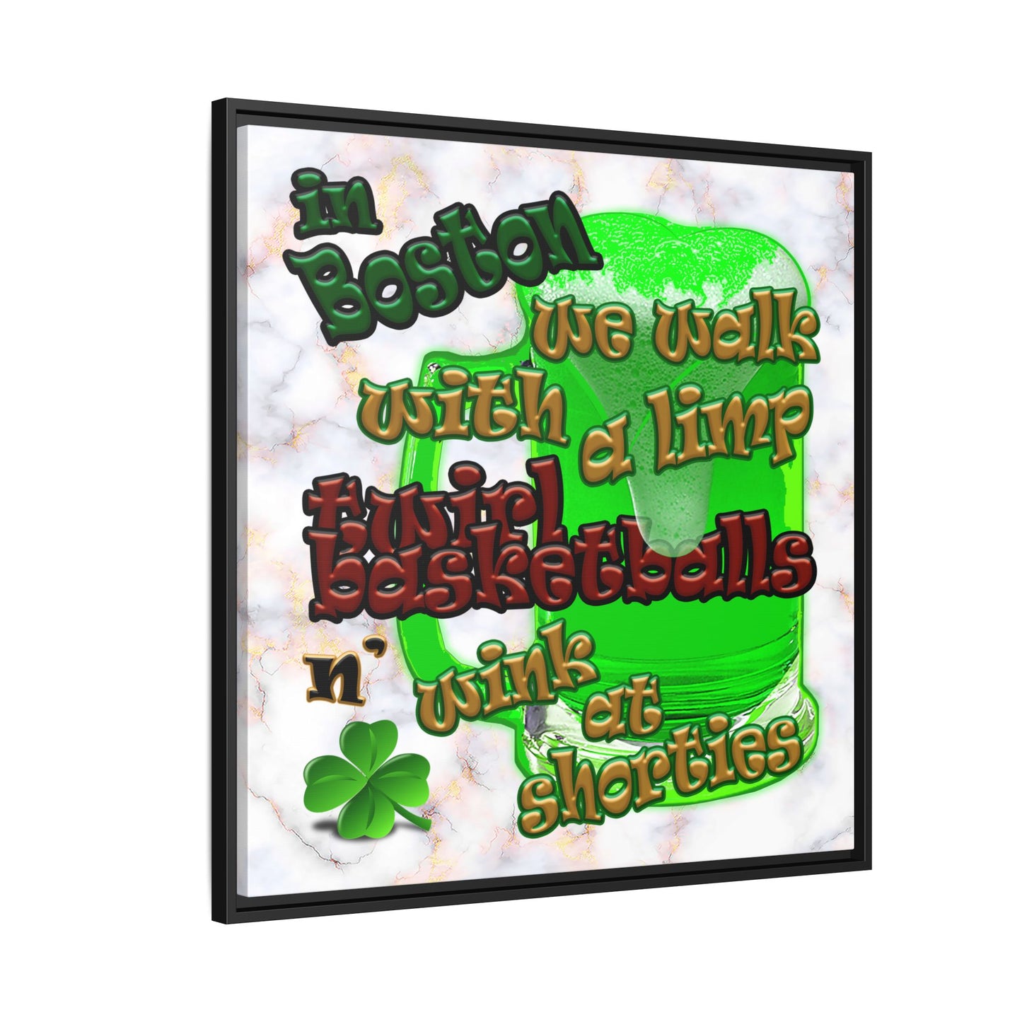 celtics logo - framed canvas art (white marble)