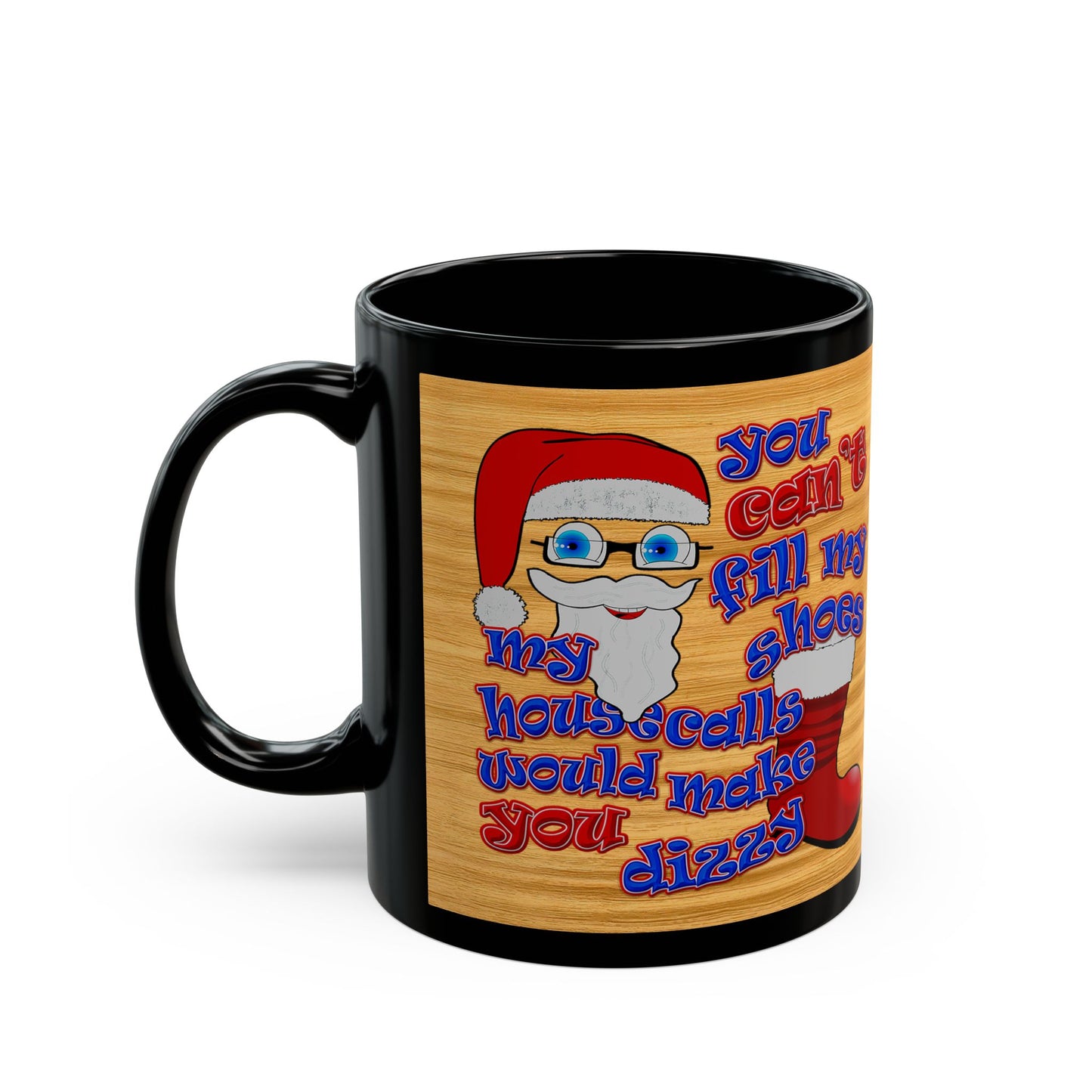 santa's shoes - Black Mug (butterscotch wood finish)