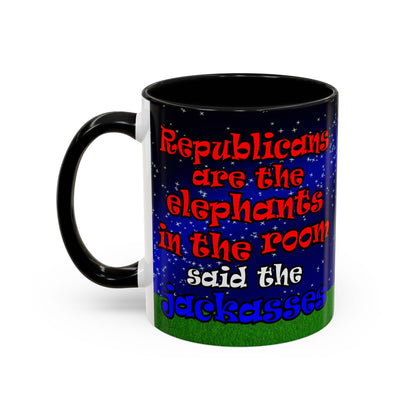 donkeys and elephants - Accent Mug ('snoops' background)