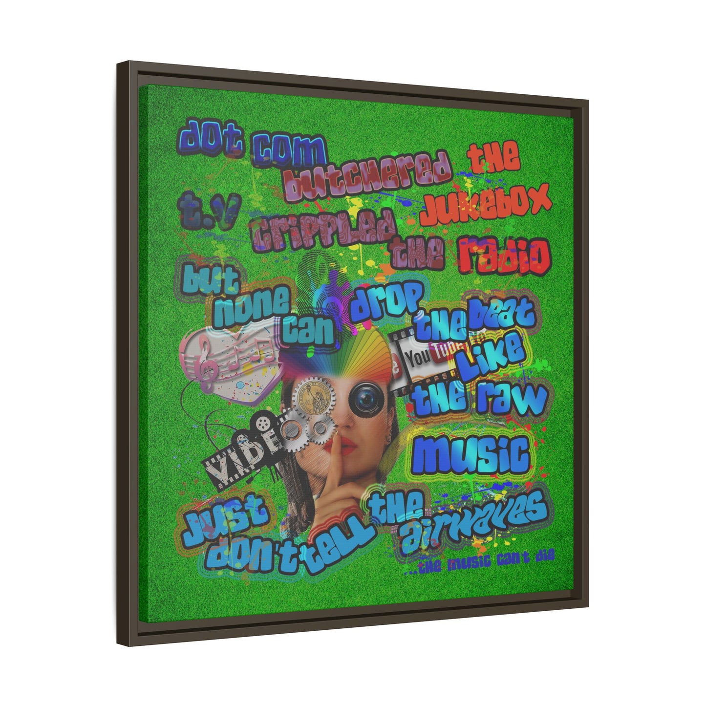 drop the beat - framed canvas art (green turf)