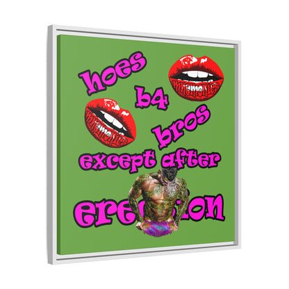 hoes b4 bros - framed canvas art (green)