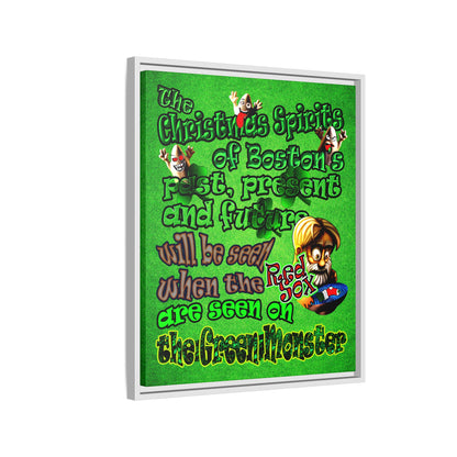 christmas spirits of boston - framed canvas art (green turf)