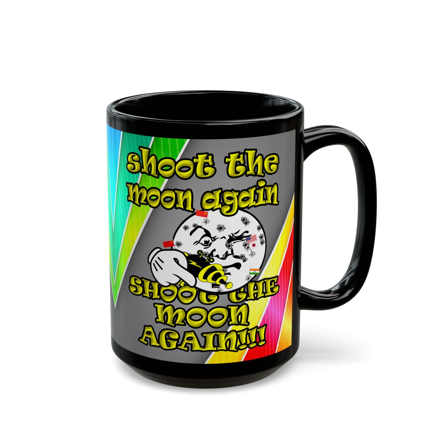 shoot the moon again - Black Mug (rainbow split)