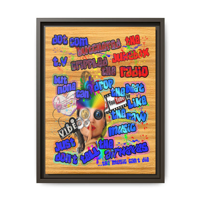 drop the beat - framed canvas art (butterscotch wood finish)