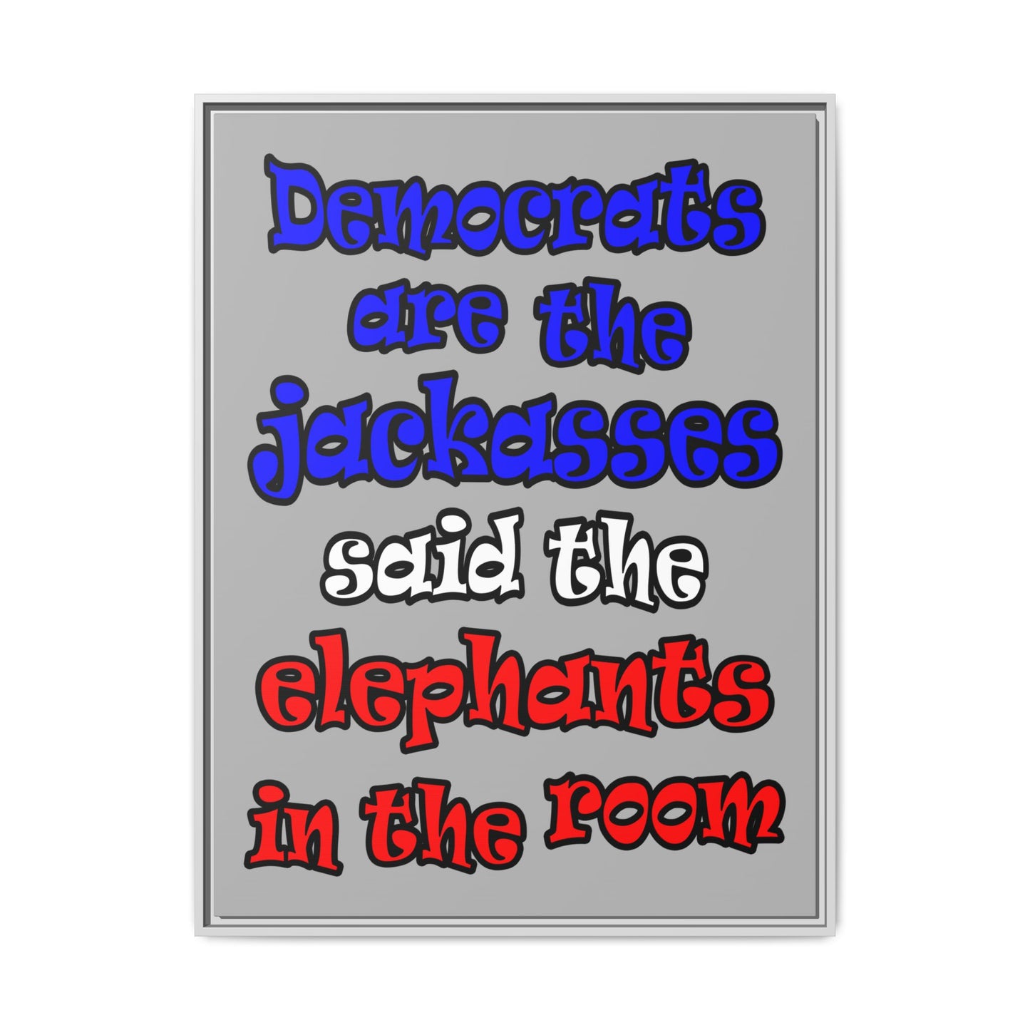 donkeys and elephants - framed canvas art (light grey)