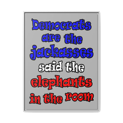 donkeys and elephants - framed canvas art (light grey)